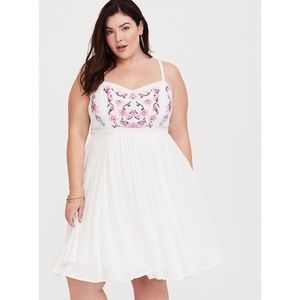 Torrid | White Embroidered Floral Gauze Mini Dress